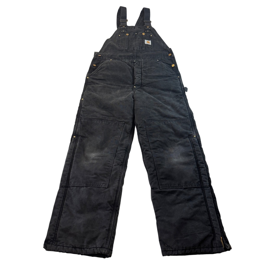 Vintage Carhartt Quilt Insulated Duck Bib Overalls Double Knee Black Men's M